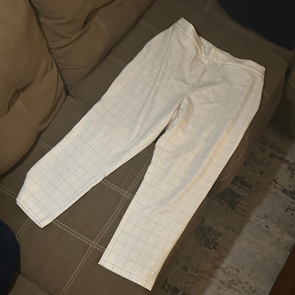 Rachel Zoe White Grid Pattern Straight Leg Trousers